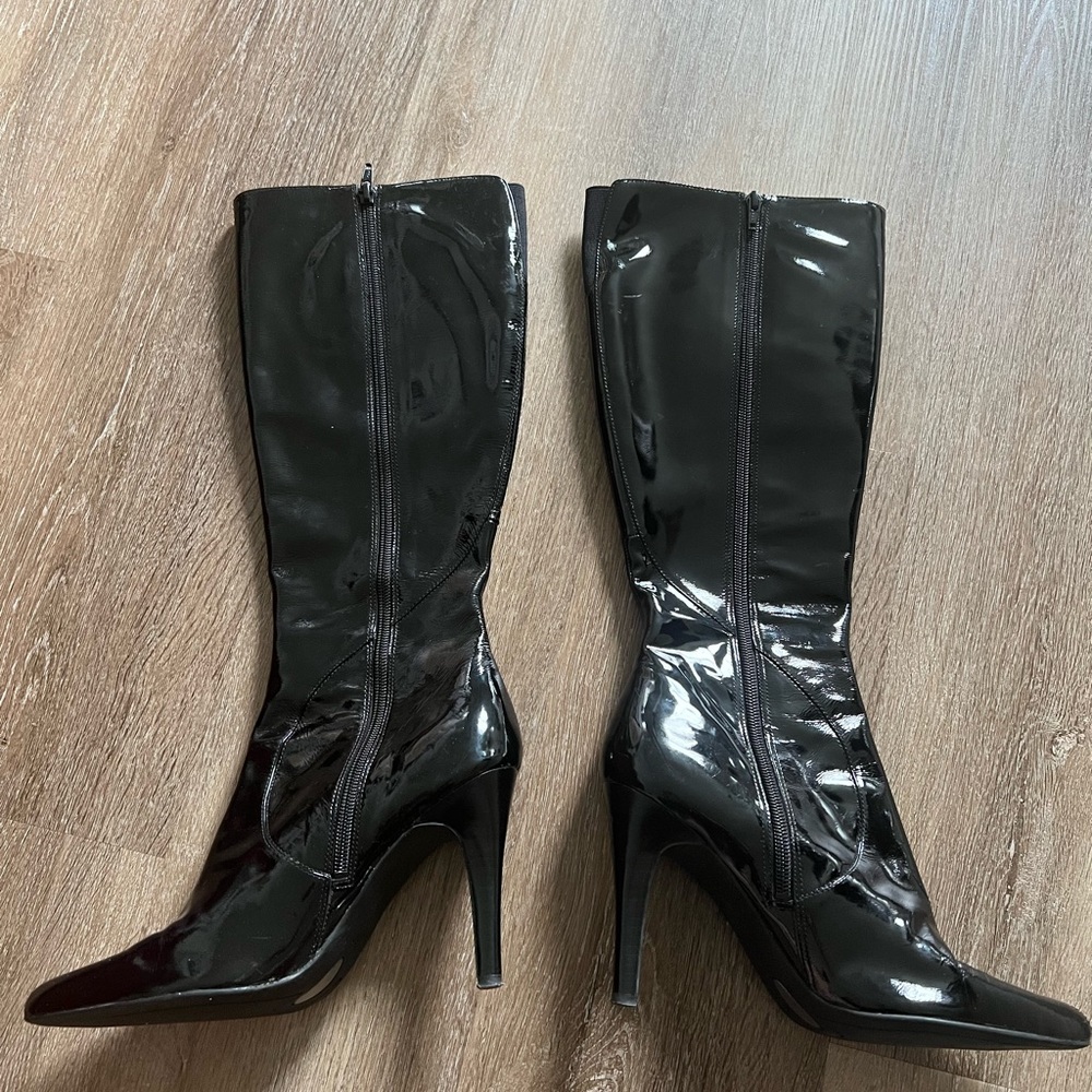 ne West NW Gavillant Black Leather High Heel Knee Boots